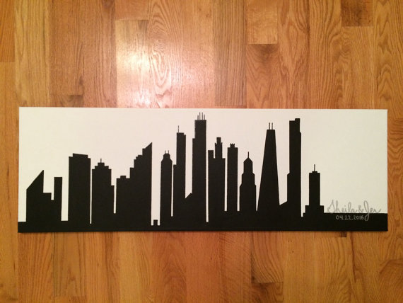 570x428 Chicago Skyline Silhouette Painting 12 X 36 - City Silhouette Painting