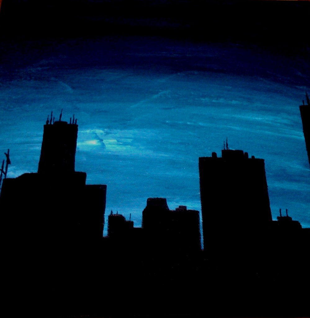 999x1024 City Silhouette Small Painting Silhouette Od Buildings - City Silhouette Painting