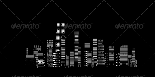 590x295 City Silhouette On Black Background By Olegganko Graphicriver - City Silhouette Painting
