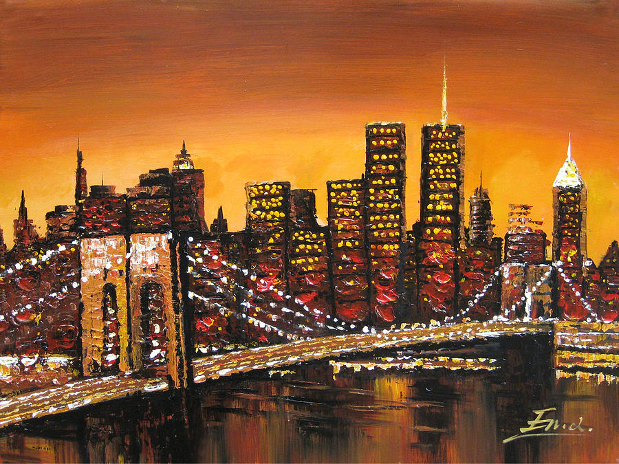 900x675 Original Modern Canvas Painting New York City Skyline Painting By - City Skyline Painting