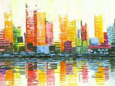 400x300 Abstract City Skyline Paintings - City Skyline Painting