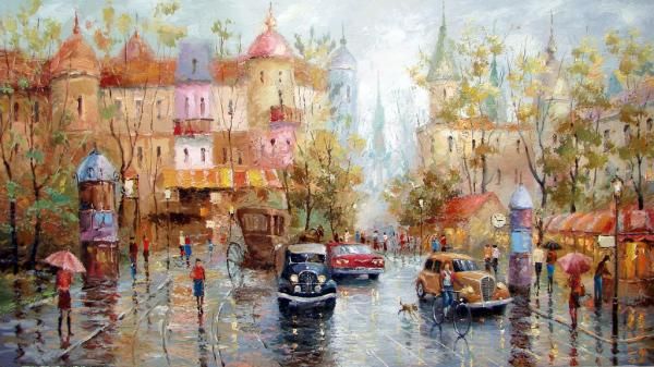 600x337 City Landscape Paintings By Dmitri Spiros City Landscape - City Watercolor Painting
