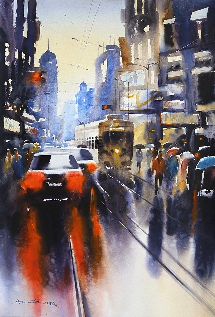 713x1049 Cityscape Paintings - City Watercolor Painting