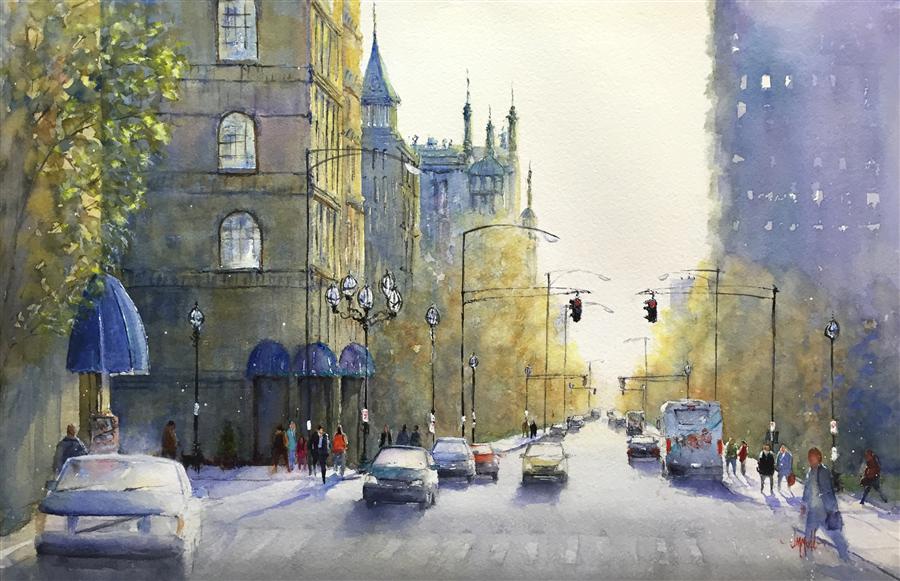 900x581 City Blues Judy Mudd - City Watercolor Painting