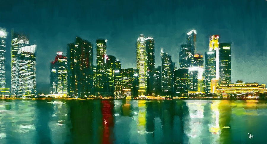 900x486 Singapore Skyline Painting River Painting Oil Painting Original - Cityscape Oil Painting