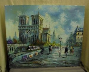 300x245 Vintage Signed Annisa Paris France Cityscape Oil Painting - Cityscape Oil Painting