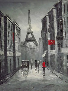 225x300 Black White Red Paris Cityscape Large Oil Painting Canvas Art - Cityscape Oil Painting