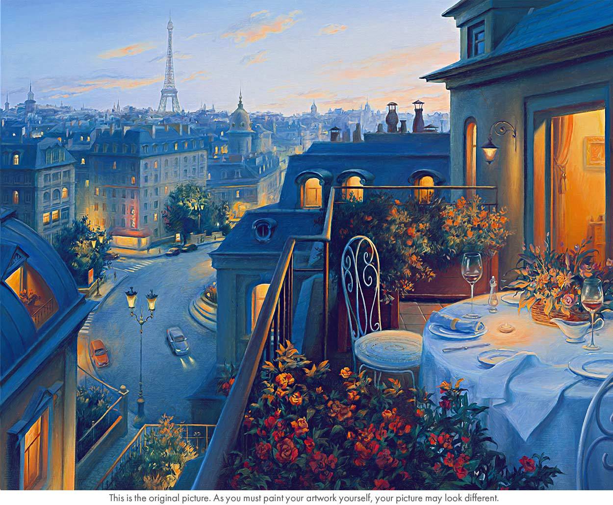 1250x1030 Romantic Dinner In Paris Cityscape Paint By Numbers Say Hello - Cityscape Painting