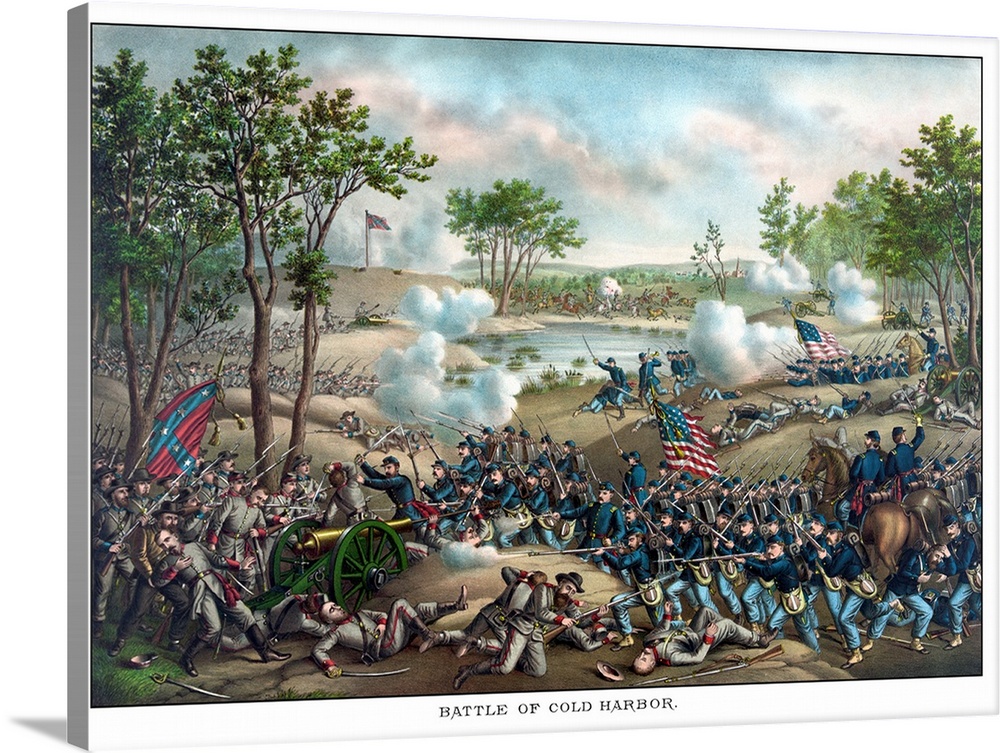 1000x753 Vintage Civil War Print Of The Battle Of Cold Harbor Wall Art - Civil War Battle Painting