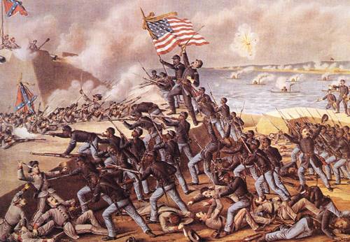 500x346 Storming Fort Wagner 1890 Painting Louis Kurz And Alexander - Civil War Oil Painting