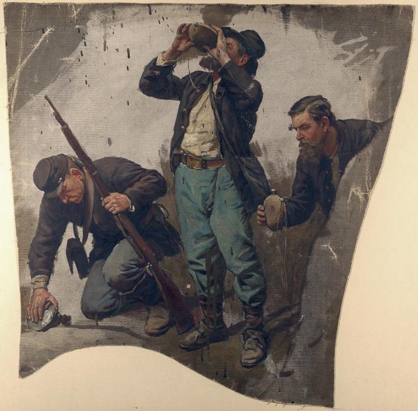 600x591 Thirsty Confederate Civil War Soldiers Painting Wisconsin - Civil War Soldier Painting