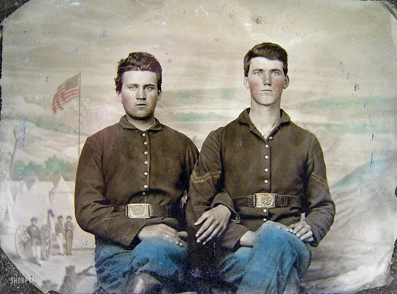 1300x961 Two Civil War Soldiers In Union Uniforms In Front Of Painted - Civil War Soldier Painting