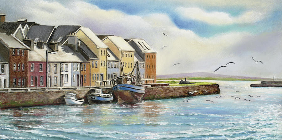 900x449 The Long Walk Claddagh Galway Painting By Irish Art - Claddagh Painting