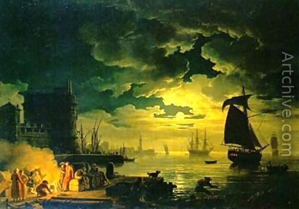 600x421 Clair De Lune Reproduction By Claude Joseph Vernet - Clair De Lune Painting