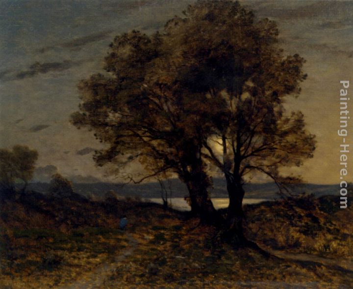 720x588 Henri Joseph Harpignies Paysage Au Clair De Lune Painting Anysize - Clair De Lune Painting