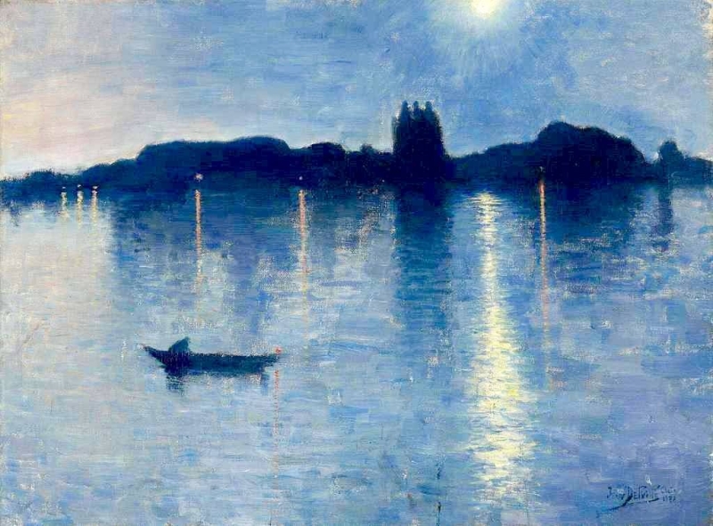 800x591 Le Lac Au Clair De Lune Painting Jean Delville Oil Paintings - Clair De Lune Painting