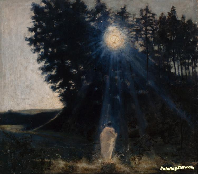 750x660 Paysage Au Clair De Lune(1887 1890) Artwork By Jean Delville Oil - Clair De Lune Painting