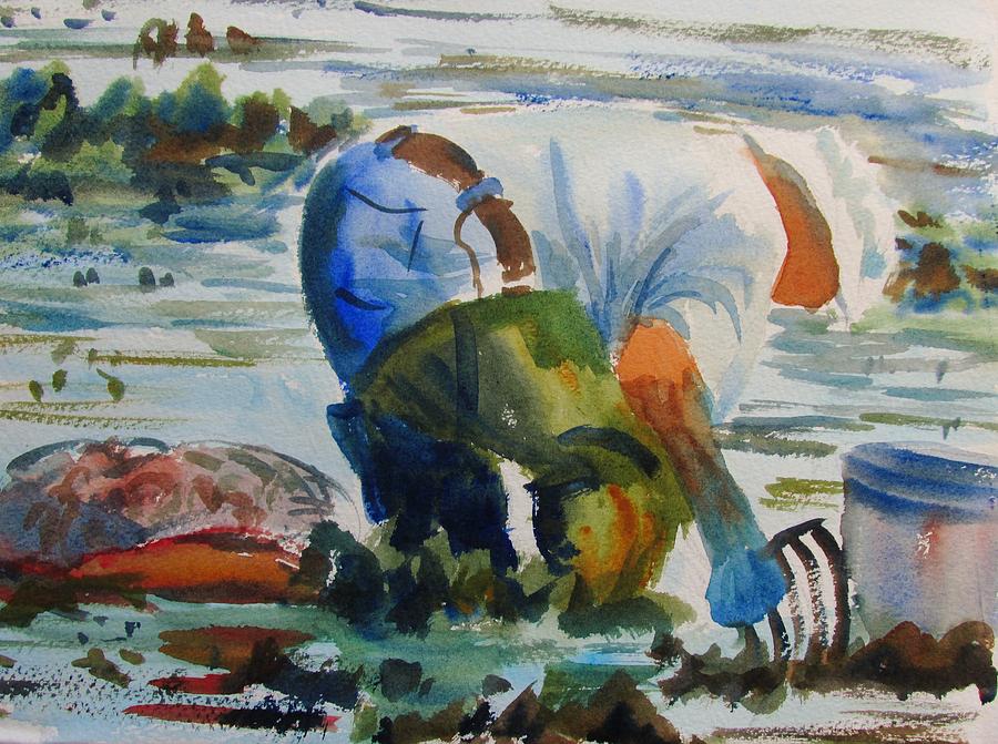 900x671 Mr. Clam Digger Painting By Linda Emerson - Clam Painting
