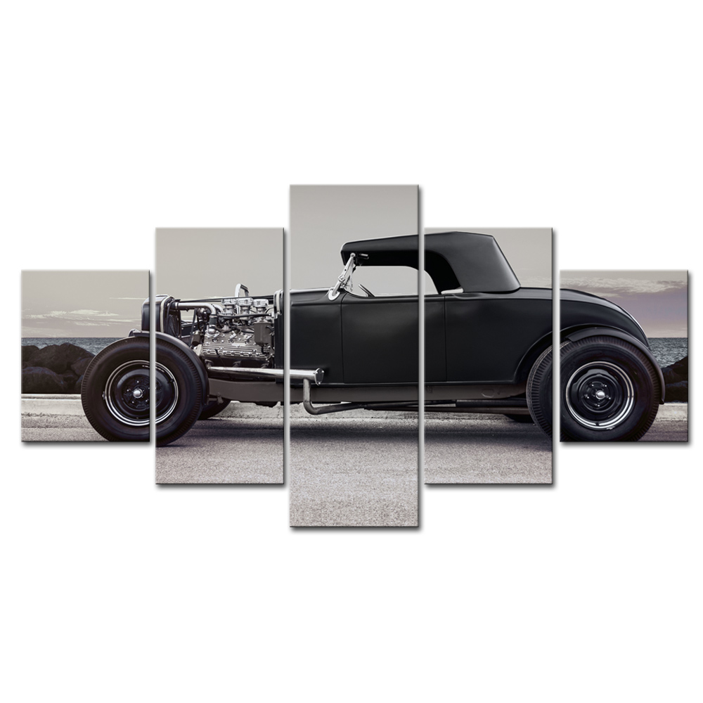 1000x1000 5 Piece Black Classic Car Wall Art Painting Modern Hd Car Poster - Classic Car Painting