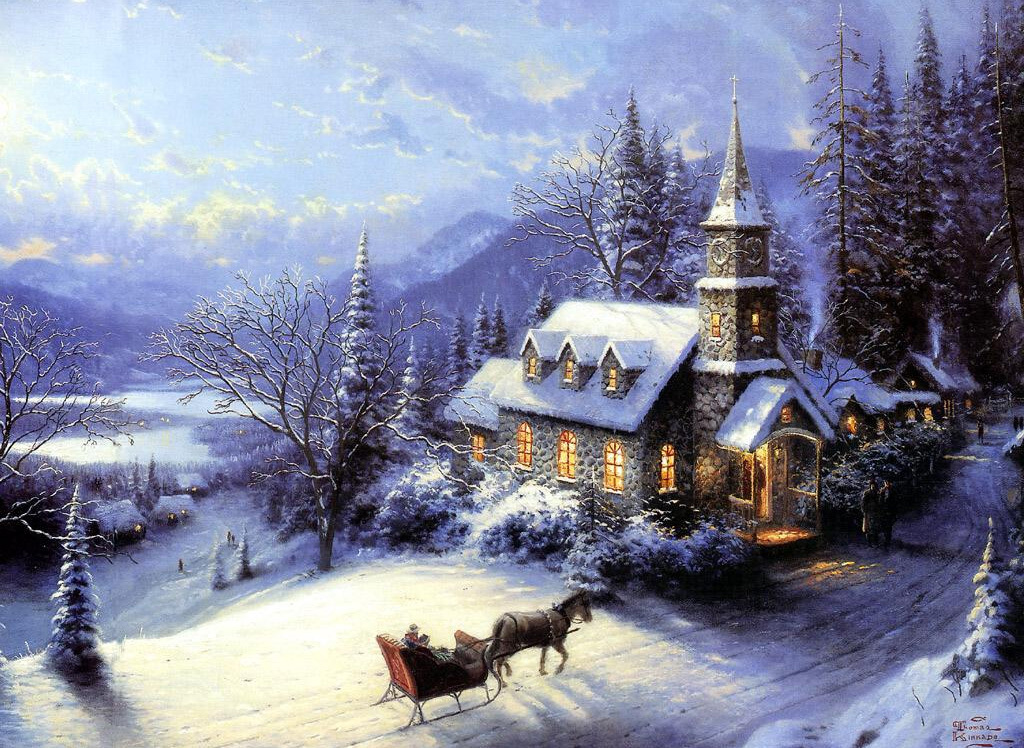 1025x748 Christmas Painting Hd Wallpapers Christmas Wishes Greetings - Classic Christmas Painting