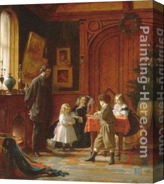 322x362 Eastman Johnson Christmas Time, The Blodgett Family Stretched - Classic Christmas Painting