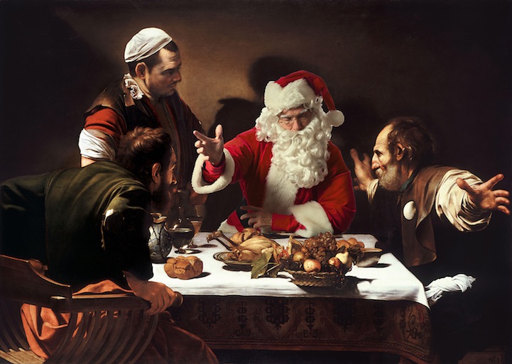 721x513 Hilarious Photos Of Santa Claus Invading Classic Paintings - Classic Christmas Painting