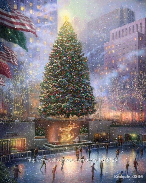 513x640 Oil Painting Prints Thomas Kinkade Christmas In New York Famous - Classic Christmas Painting