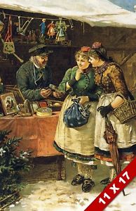 194x300 Young Girls In Classic Christmas Market Classic Art Painting Real - Classic Christmas Painting