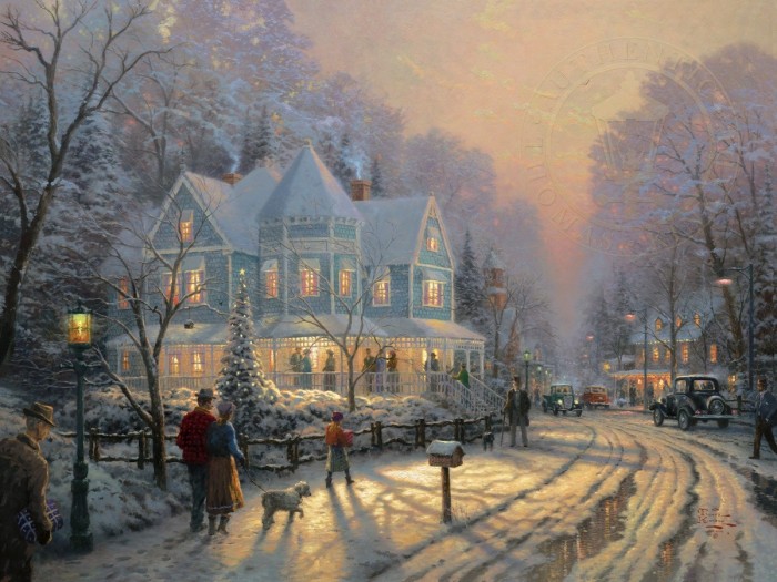 700x525 A Holiday Gathering Painting Thomas Kinkade Painting - Classic Christmas Painting