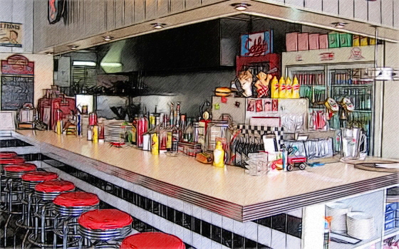 560x350 Classic 50s Diner Bar By T Douglas Painting - Classic Diner Painting