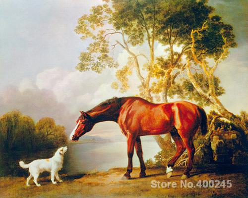500x400 Classic Paintings On Canvas Bay Horse And White Dog George Stubbs - Classic Painting