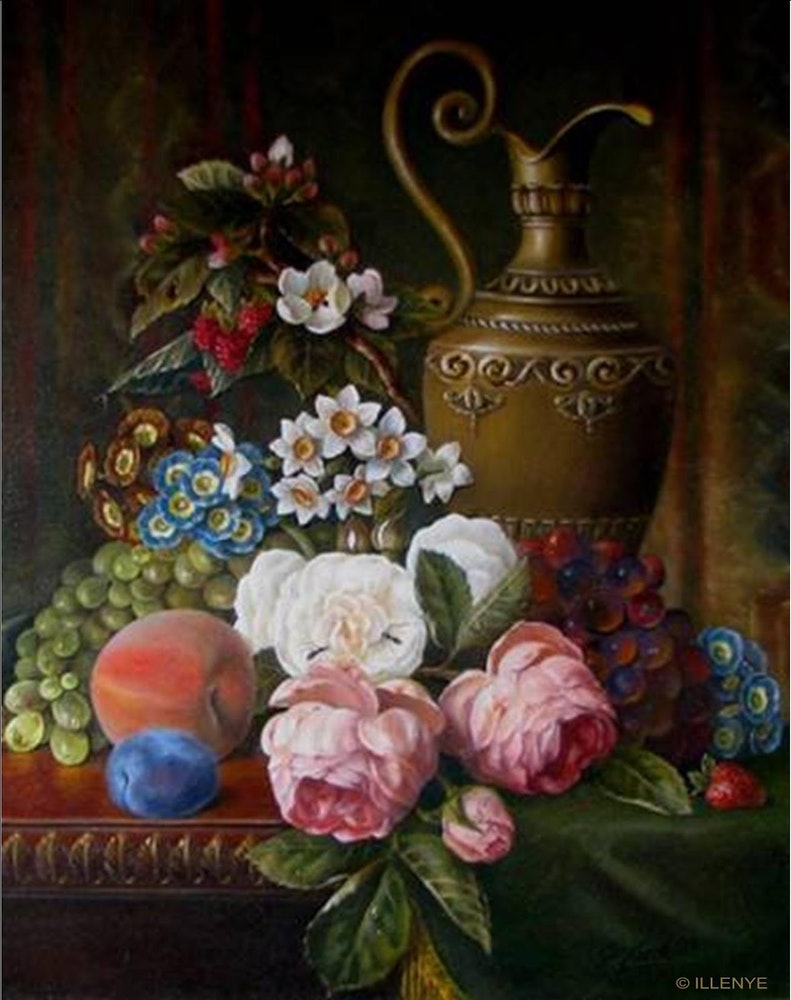 791x1000 Classical Fruit Flowers Oil Painting Old World Dutch Master Style - Classical Style Painting