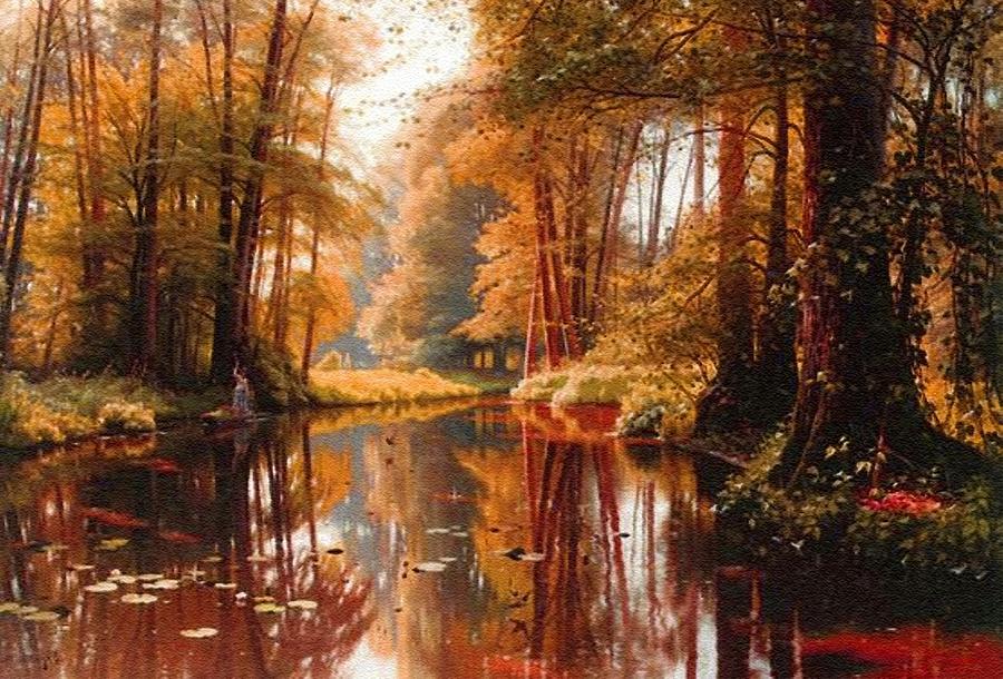 900x610 Autumn River Scene - Classical Style Painting
