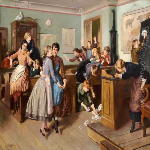 600x600 Noise In The Classroom Oil Painting Reproduction By Rudolf Geyling - Classroom Painting