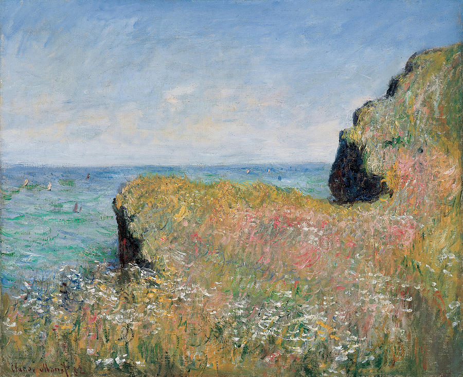 900x733 Edge Of The Cliff Pourville Painting By Claude Monet - Claude Monet Painting By The Edge Of A Wood