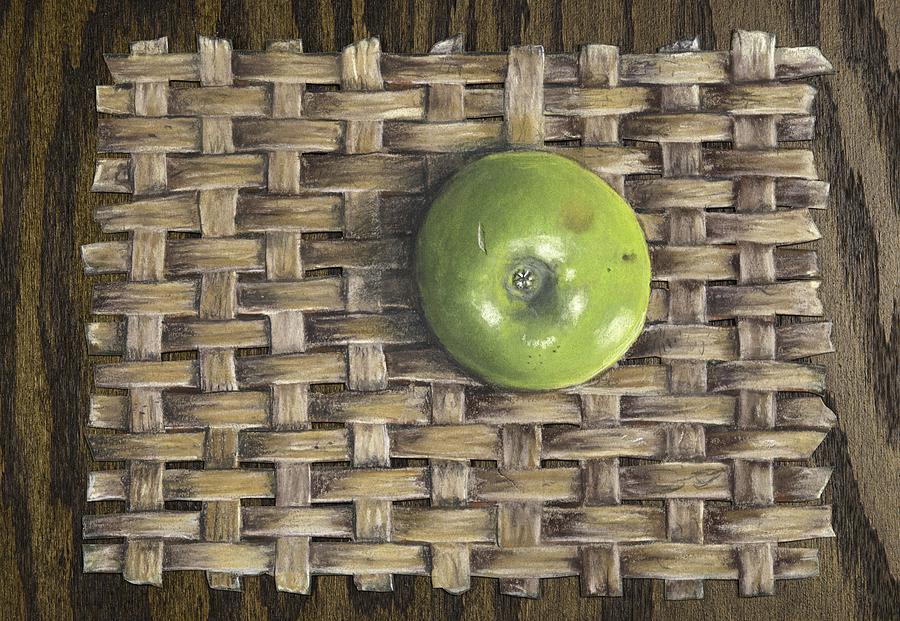 900x621 Green Apple On Basket Painting By Claude Schneider - Claude Schneider Painting