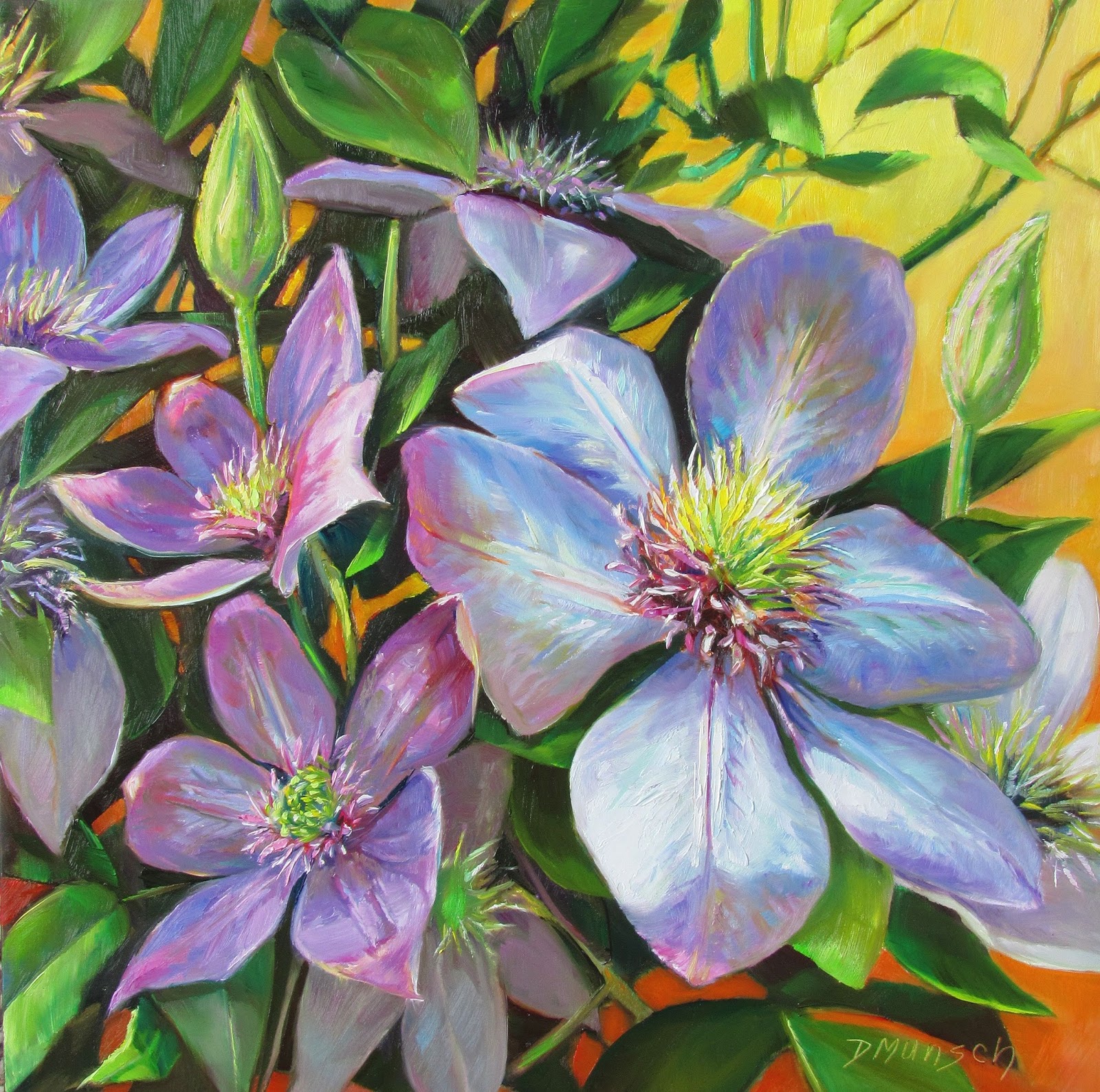 1600x1589 Donna Munsch Fine Art Original Oil Painting Mosaic Clematis - Clematis Painting