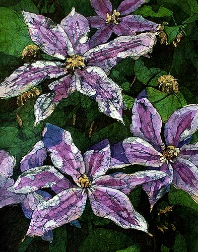 393x500 Watercolor Batik Painting - Clematis Painting