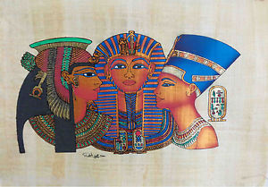 300x209 Nefertiti King Tut Cleopatra Original Hand Painted Papyrus 12x16 - Cleopatra Original Painting