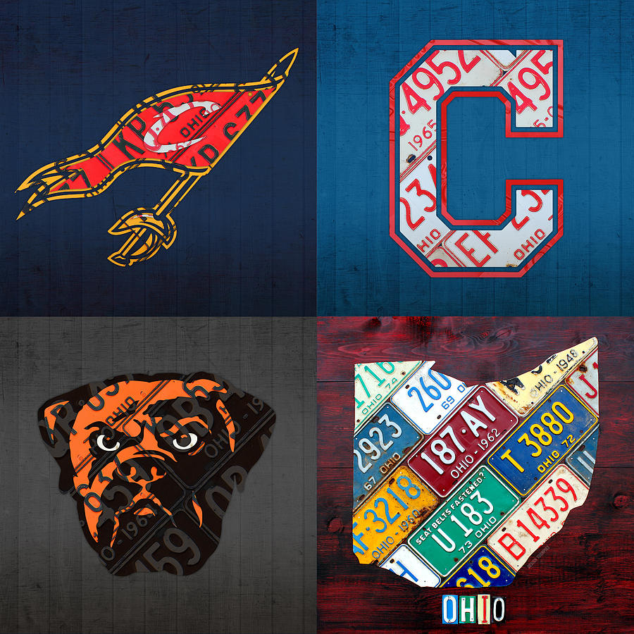 900x900 Cleveland Sports Fan Recycled Vintage Ohio License Plate Art - Cleveland Indians Painting
