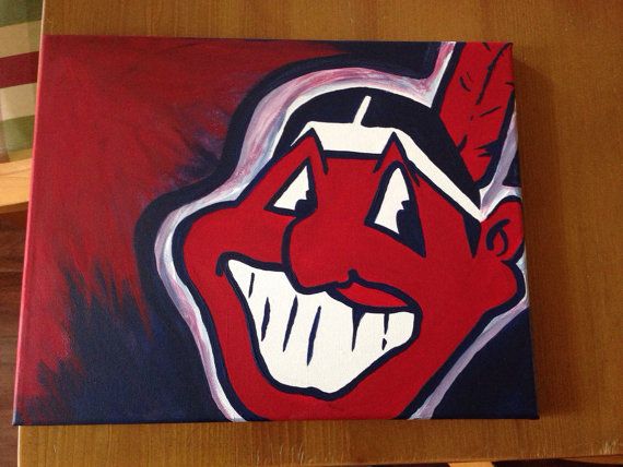 570x428 Mlb Canvas Painting By Therachelburke On Etsy Cleveland Indians - Cleveland Indians Painting