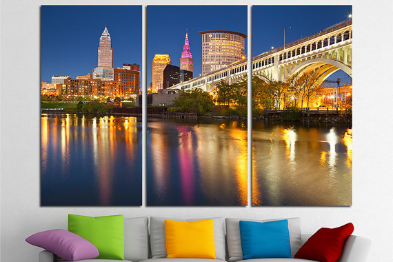 570x380 Cleveland Skyline Art Print Poster Ohio Abstract - Cleveland Skyline Painting
