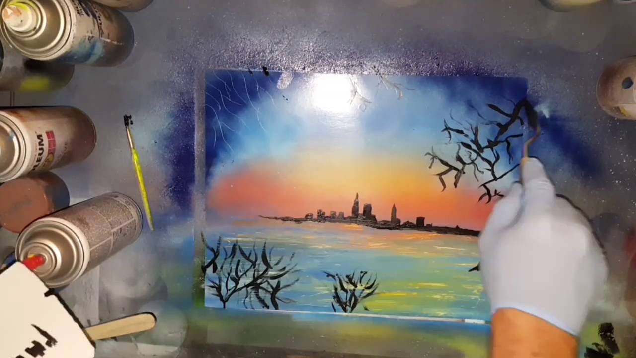 1280x720 Cleveland Skyline Spray Painting - Cleveland Skyline Painting