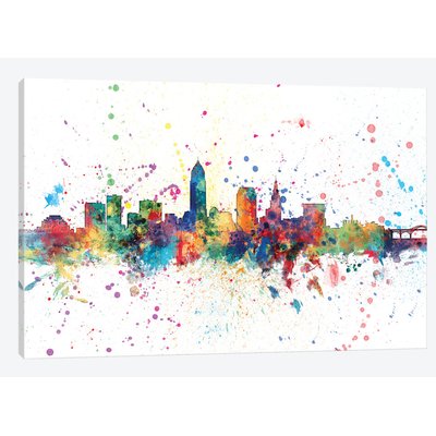 400x400 East Urban Home Rainbow Splash Skyline Series Cleveland, Ohio - Cleveland Skyline Painting