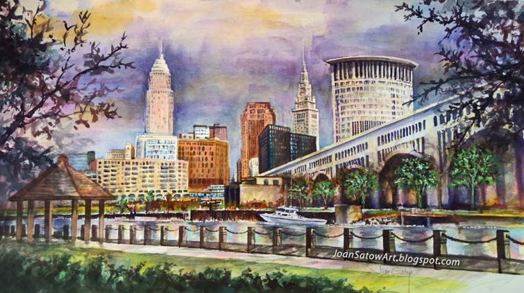 755x423 Joan Satow Cleveland Paintings - Cleveland Skyline Painting