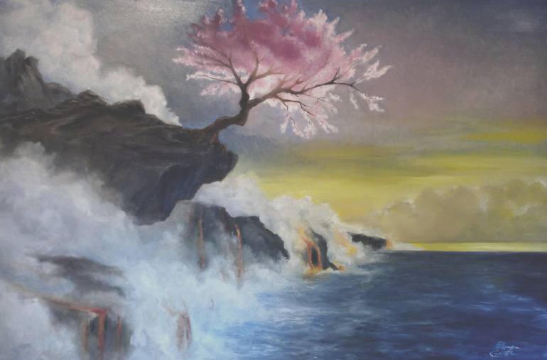 770x507 Saatchi Art Tree On A Cliff Painting By Giuseppe Costantino - Cliff Painting