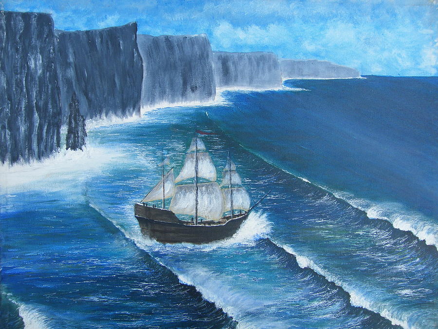 900x675 Spanish Armada Galleon Off The Cliffs Of Moher Painting By Chris - Cliffs Of Moher Painting