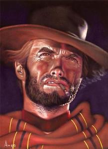 217x300 Clint Eastwood Badass Cowboy Black Velvet Oil Painting Handpainted - Clint Eastwood Painting