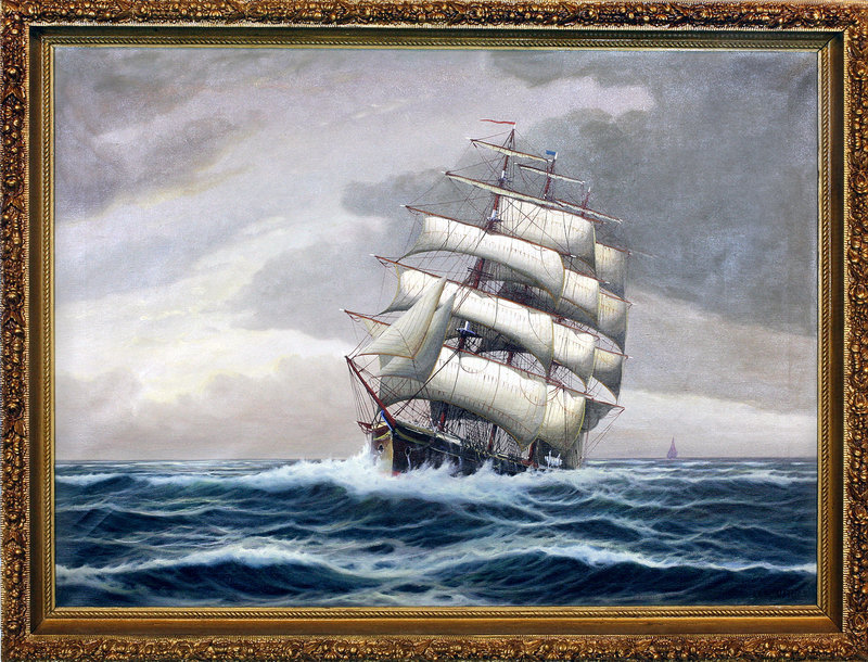 800x610 Original J. Winfried Seascape Three Masted Clipper Ship Oil - Clipper Ship Painting