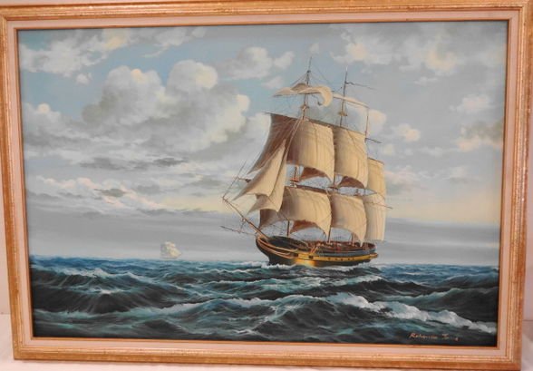 588x409 Robinson Jones Oil Painting, Clipper Ships - Clipper Ship Painting